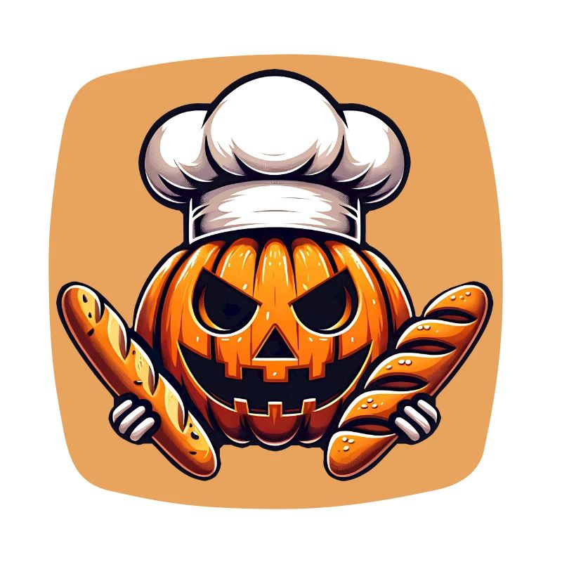 Halloween pumpkin with baker's hat and bread