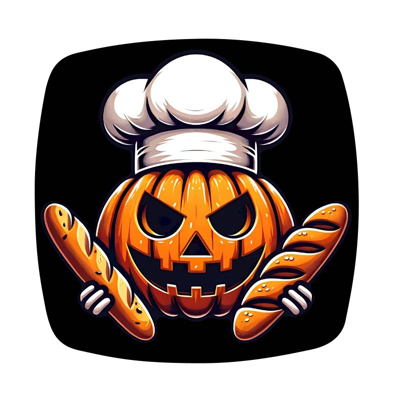 Halloween pumpkin with baker's hat and bread