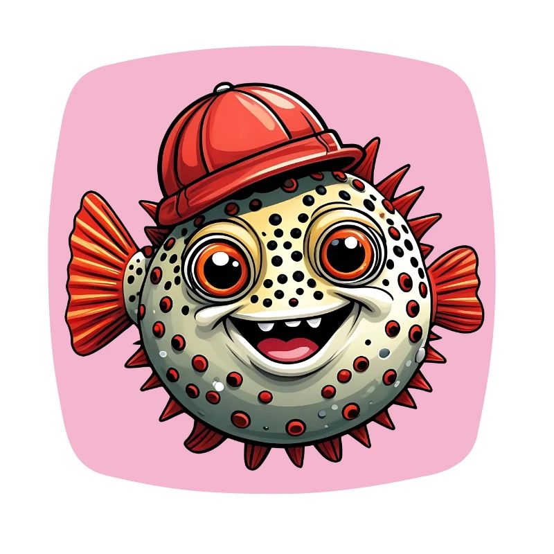 Lustiger Kugelfisch mit roter Basecap
