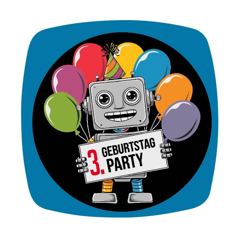 3 Jahre dritter Geburtstag Roboter mit Luftballons