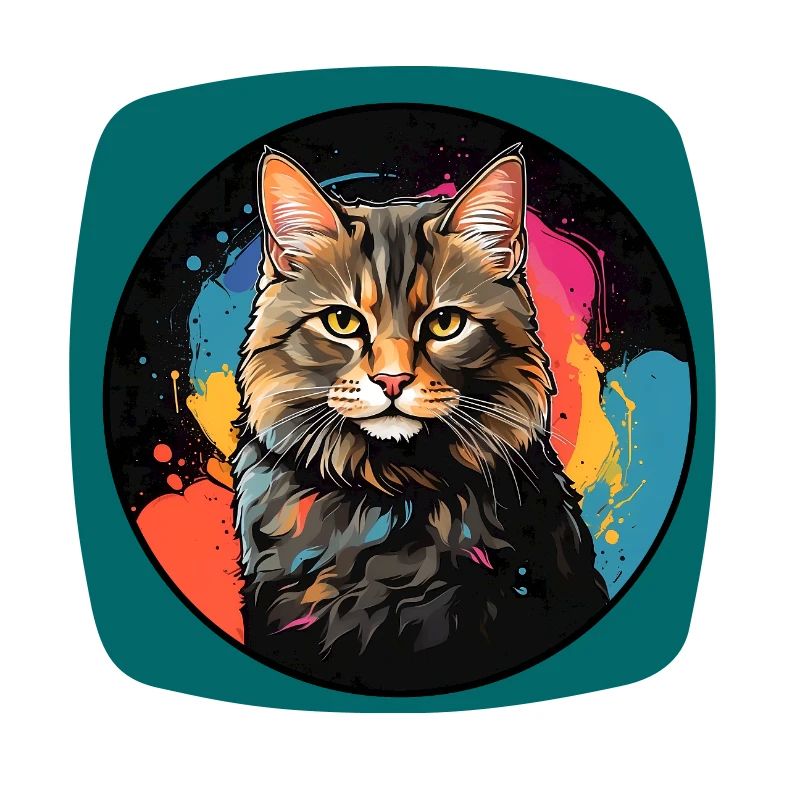 Portrait de chat mignon en technique d'aquarelle dans un cercle