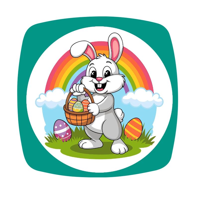 Funny Easter bunny with colorful eggs Easter eggs