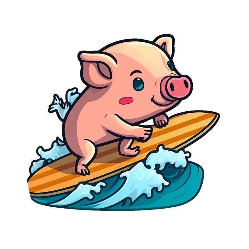 Cochon mignon dans la mer surf surf surf surf sur planche de surf