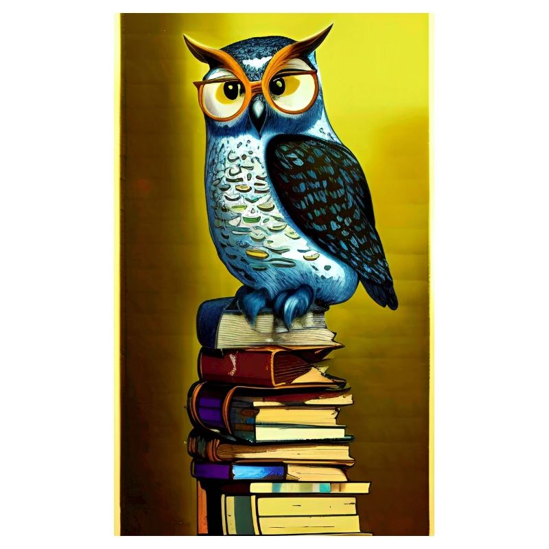 Comic Cartoon Süße Büchereule Eule Bücherstapel
