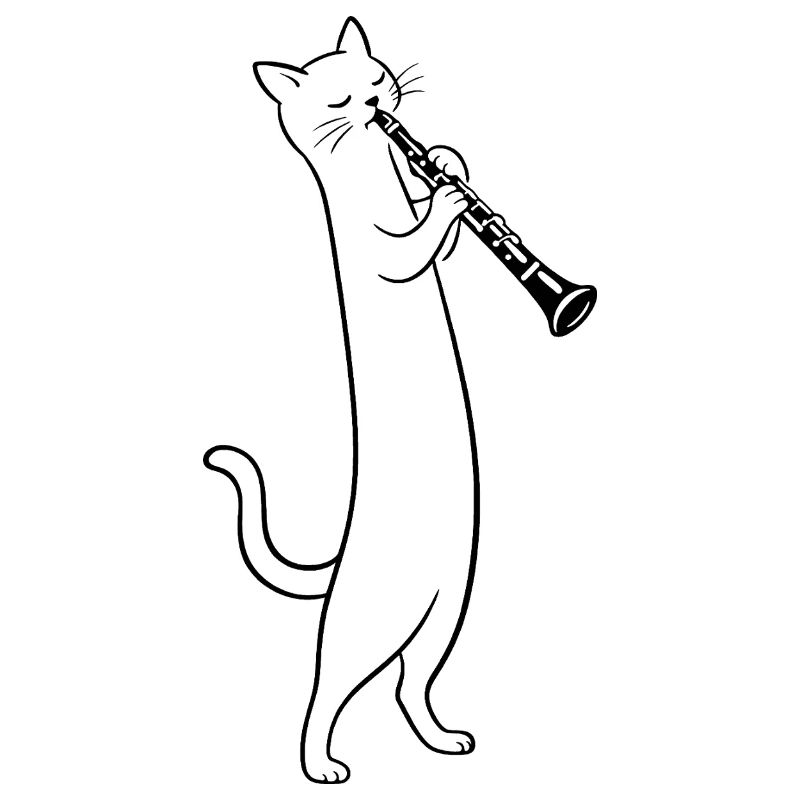 Cat joue de la clarinette