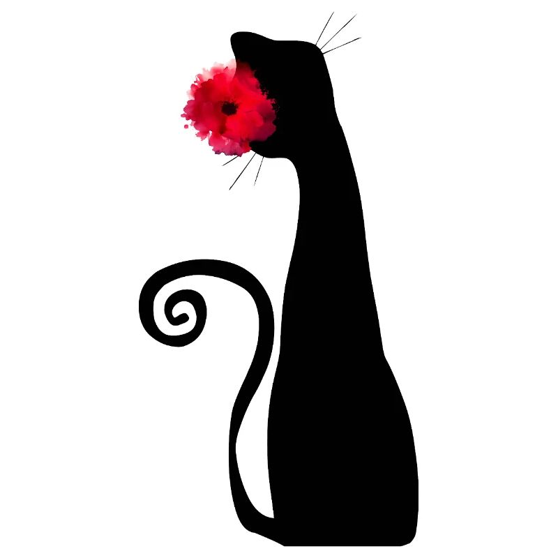 Chat noir avec rose rouge Mignon, style gothique mignon