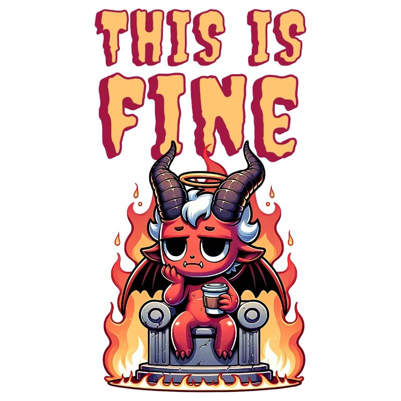 cute devil with coffee | this is fine meme