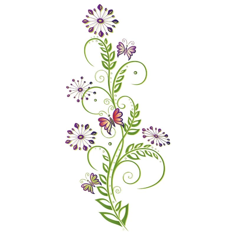 Ranke mit Blumen, Blättern und Schmetterlingen