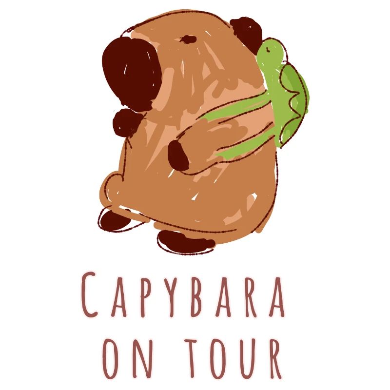 Capybara,backpack,turtle,on tour
