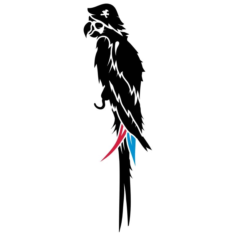 Parrot pirate with eye patch, pirate hat and hook