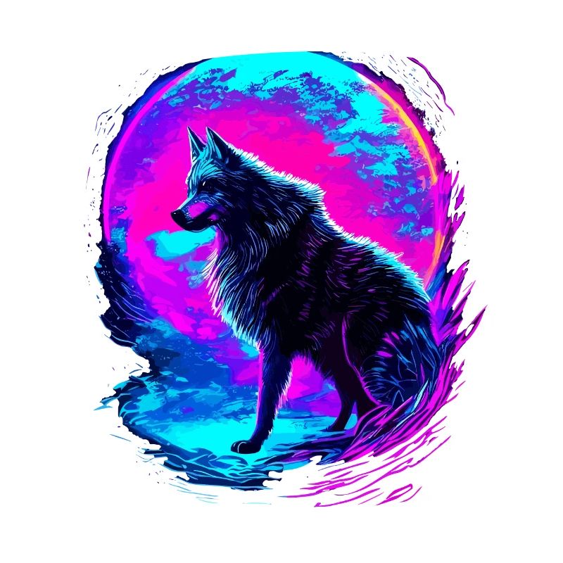 Wolf Neon Moon Synthwave