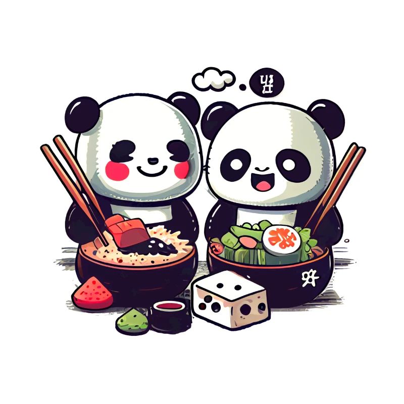De mignons pandas comiques mangent du riz ensemble