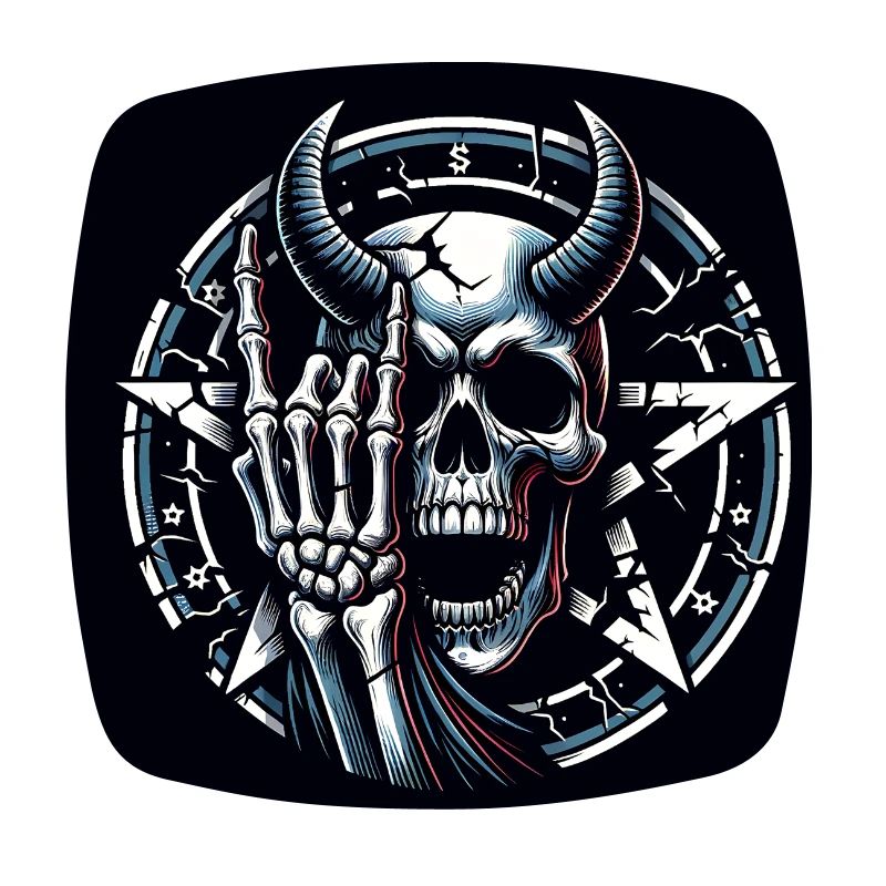 Skull with horns pentagram makes devil horns