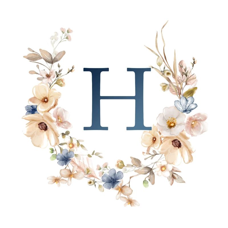 H Monogram, Floral, Boho