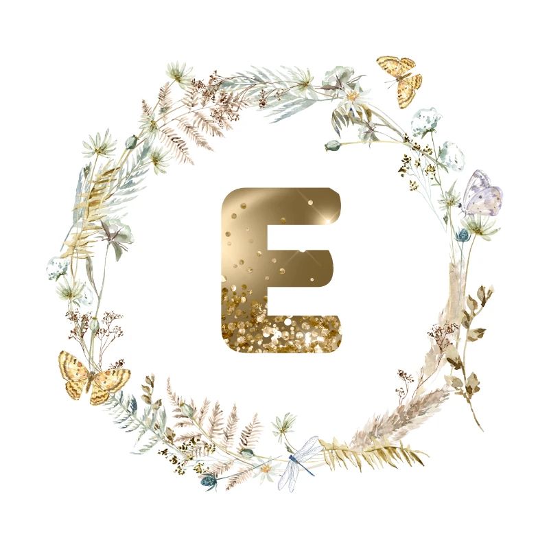 E Monogram Glitter Boho Wreath