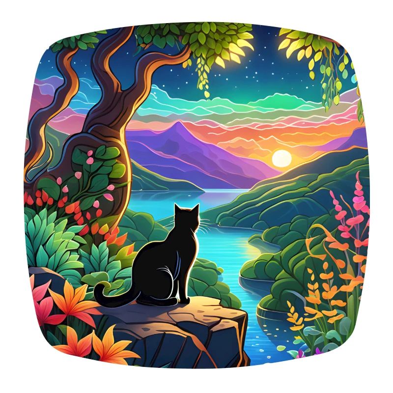 Chat dans un paysage coloré ludique