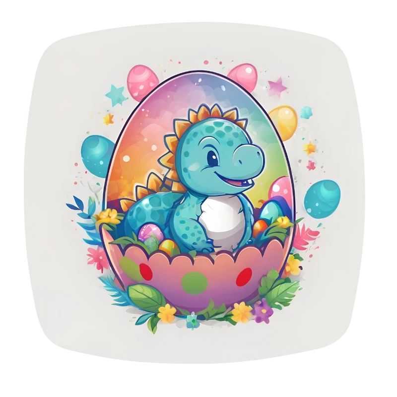Little Dino in Easter Basket Dinobaby and Easter Eggs