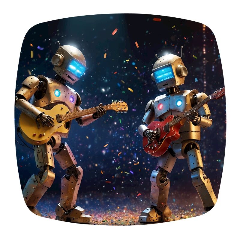 Two robots playing guitar