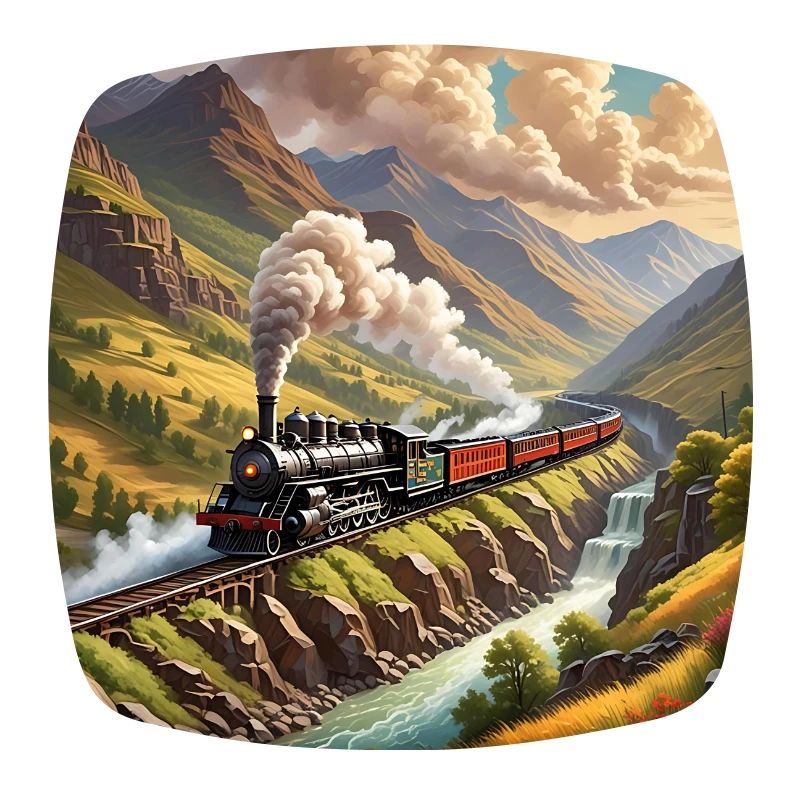 Bunter nostalgischer Eisenbahnzug mit Dampflok