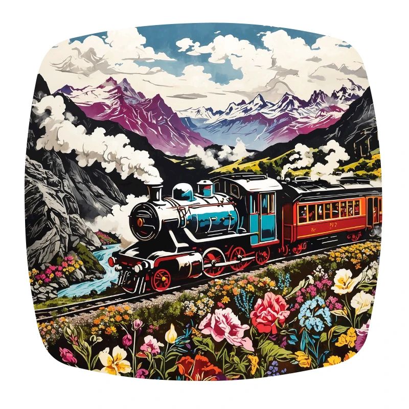 Bunte nostalgische Lokomotive mit Waggons