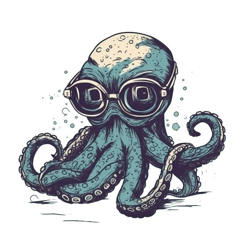 Nerdy Comic Octopus with Glasses