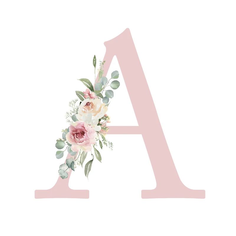 A| Monogramm | Eukalyptus-Pastell-Blumen-Blau