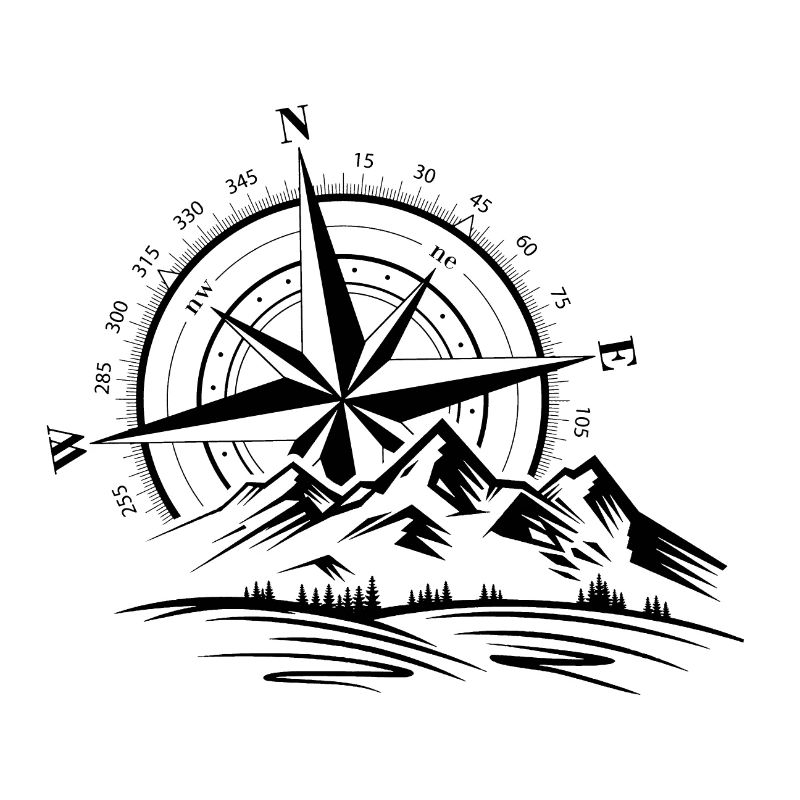 Compass Direction Mountain Graphic
