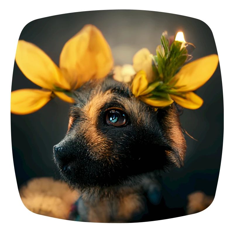 small cute German Shepherd with flowers