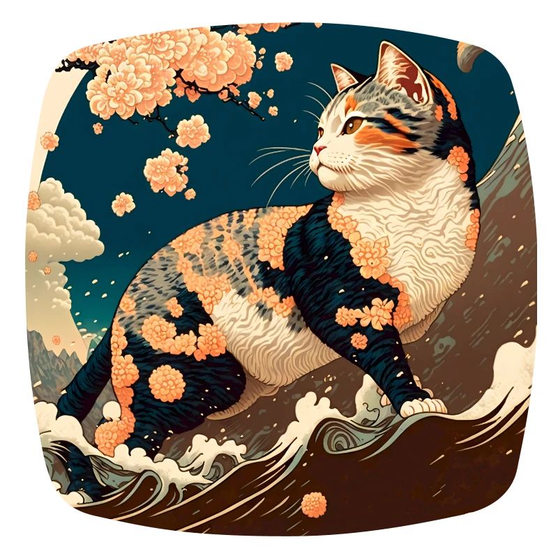 Paysage de plage d’Ukiyo avec chat