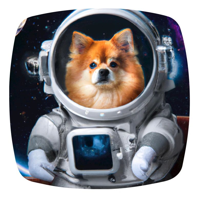 Poméranien en combinaison spatiale - chien dans l’espace