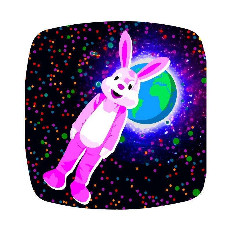 Lapin de Pâques avec une fourrure rose dans l’espace