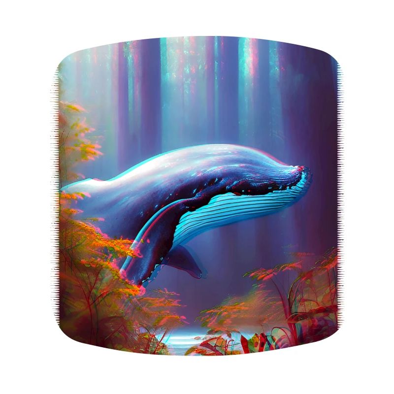 Blue whale soaring through the forest Surrealism