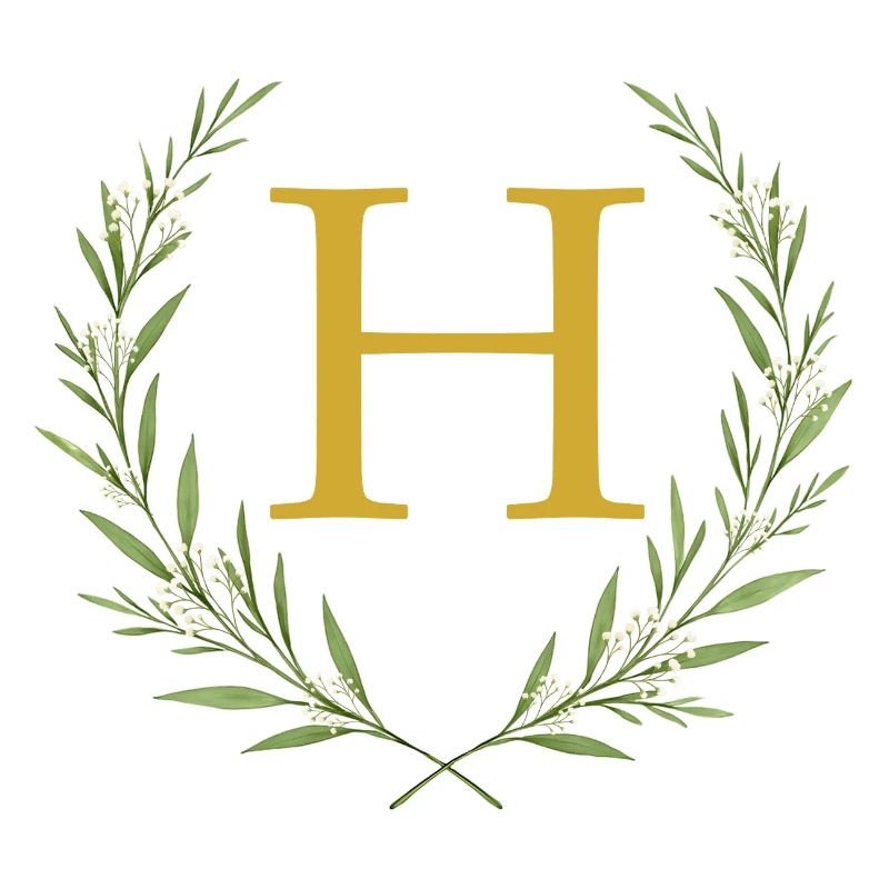 H Monogramm, Eukalyptus Kranz, personalisierbar
