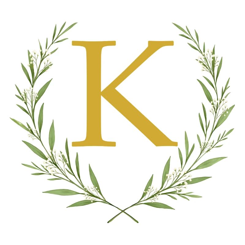K Monogramm, Eukalyptus Kranz, personalisierbar