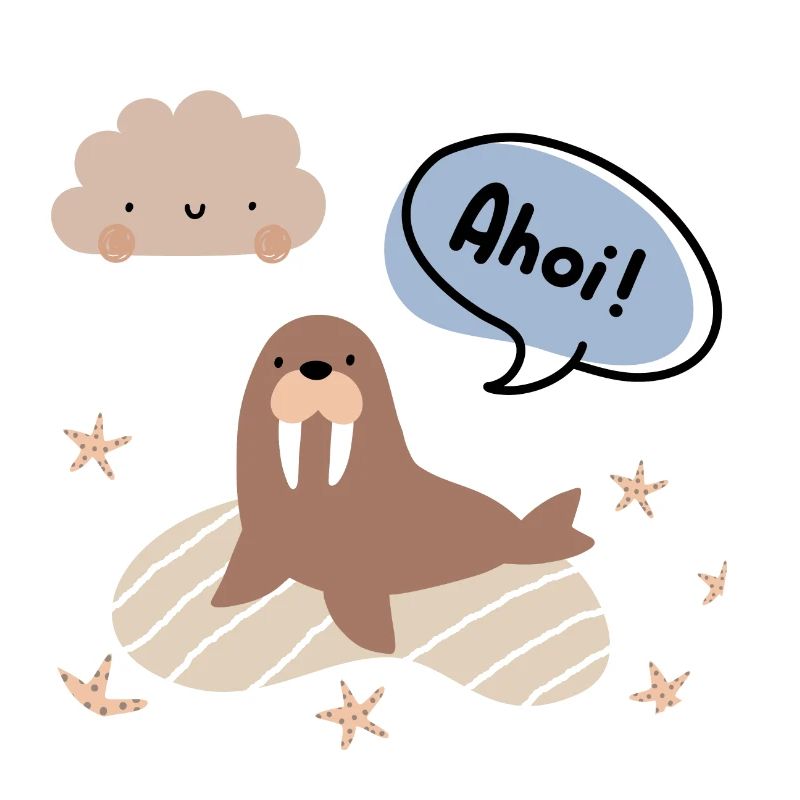 Ohé! Morse et étoile de mer | Conception côtière | Boho