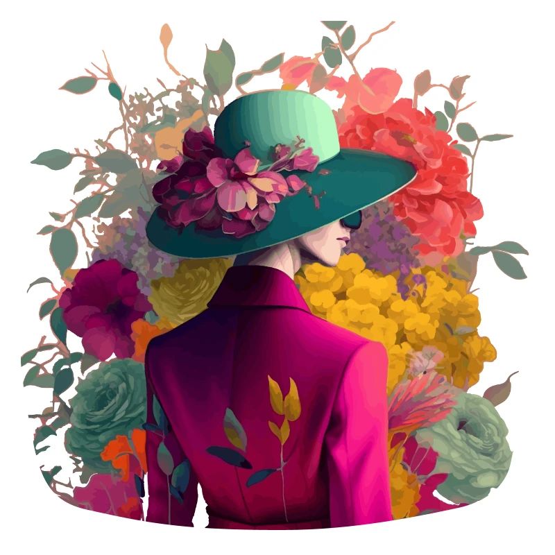 Model mit Hut und Blumen Geschenk