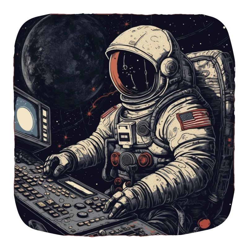 Cooler Retro Astronaut bedient Computer