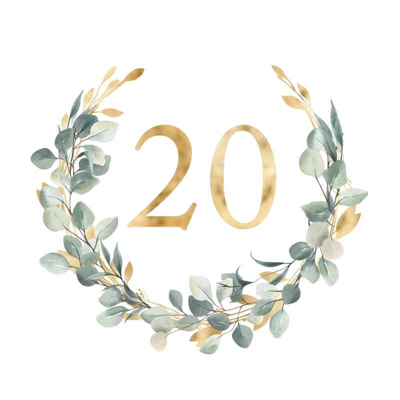 Number 20, eucalyptus wreath, customizable