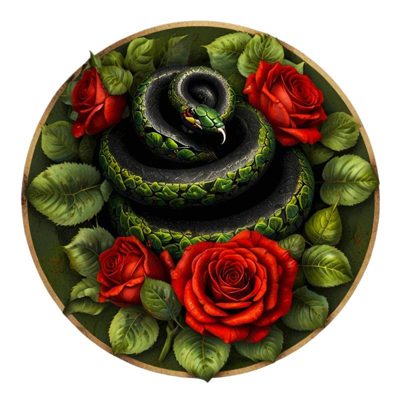 Serpent et roses rouges