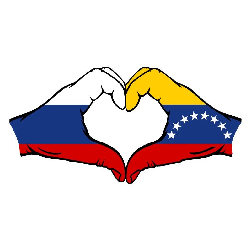 Russie Venezuela drapeau mains forme de coeur