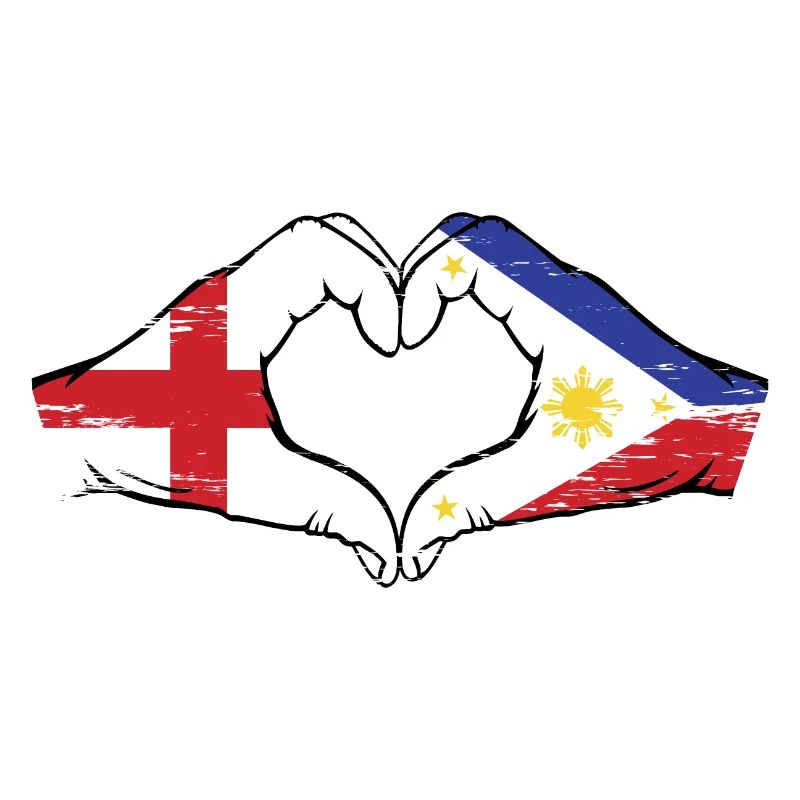 Angleterre Philippines Drapeau Mains Coeur Forme Utilisé
