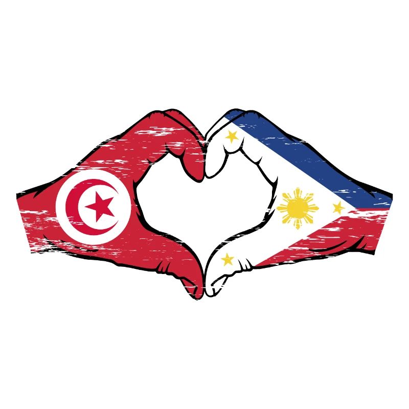Tunisie Philippines Drapeau Mains Coeur Forme Utilisé