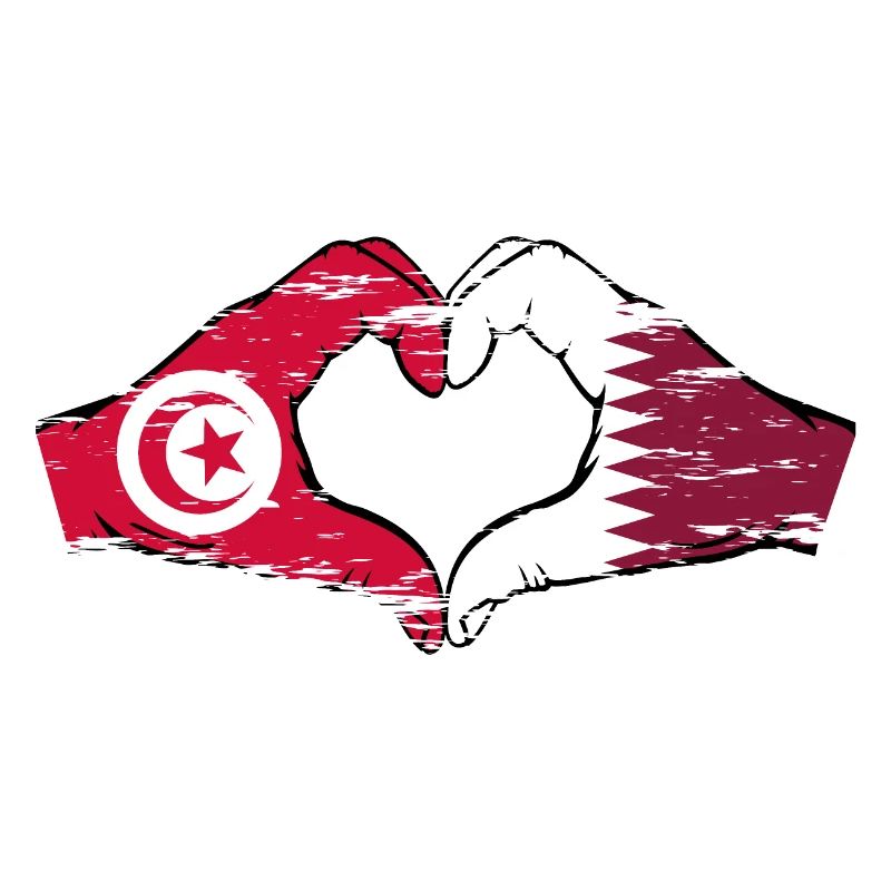 Tunisie Qatar drapeau mains forme de coeur utilisé