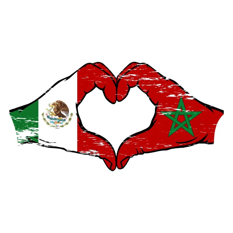 Mexique Maroc Drapeau Mains Coeur Forme Utilisé