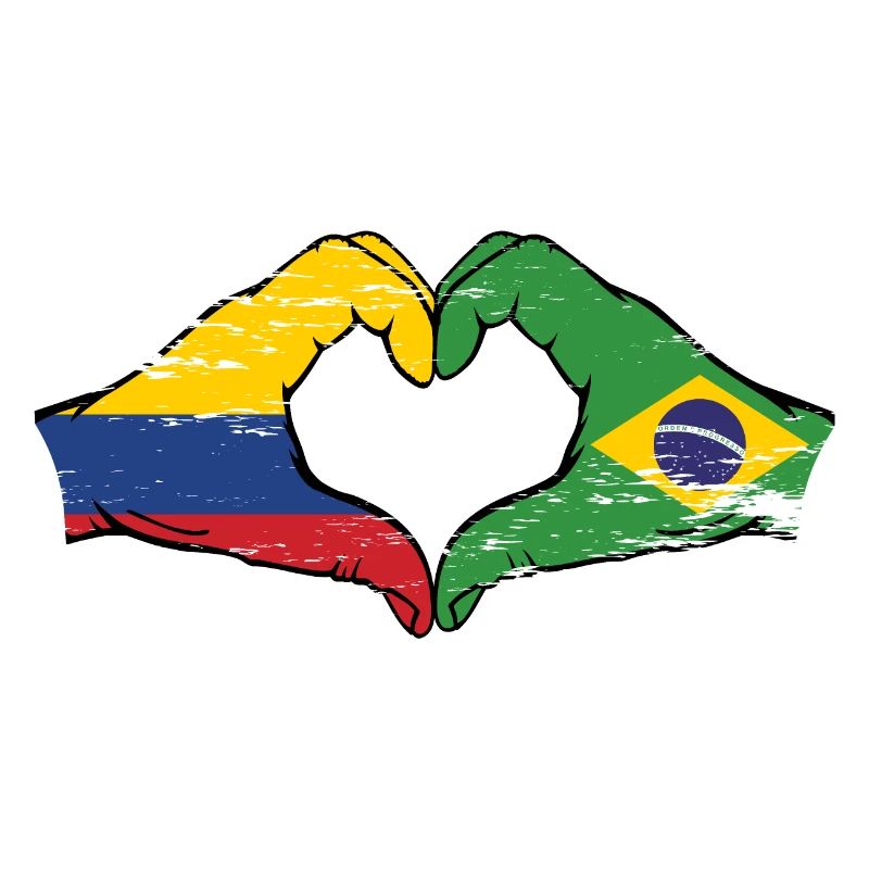 Colombie Brésil drapeau mains forme de coeur utilisé