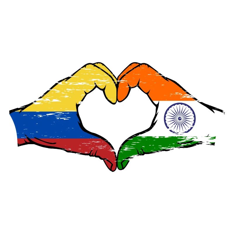 Colombie Inde drapeau mains forme de coeur utilisé