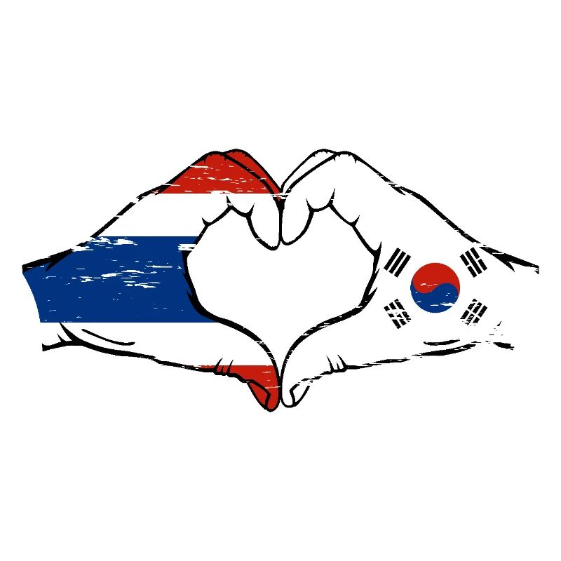Thaïlande Corée du Sud Drapeau Mains Coeur Forme Utilisé