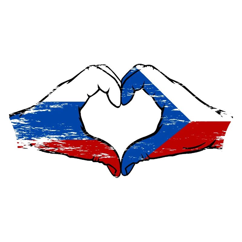 Russie République tchèque drapeau mains forme de coeur utilisé