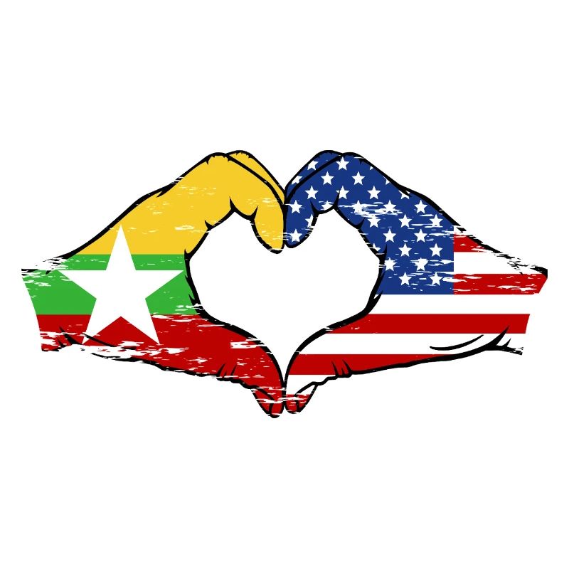 Myanmar États-Unis drapeau mains forme de coeur utilisé