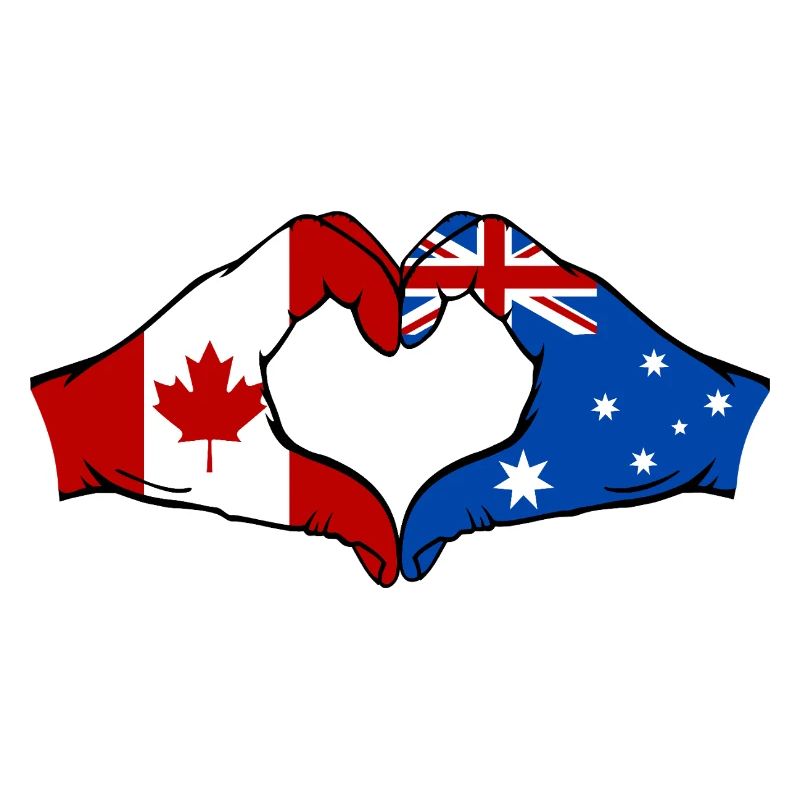 Canada Australie Drapeau Mains Coeur Forme